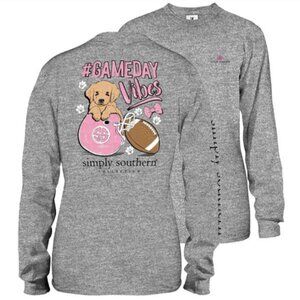 🆕 Simply Southern Game Day Vibes Long Sleeve Tee, Heather Gray, Large, NWT